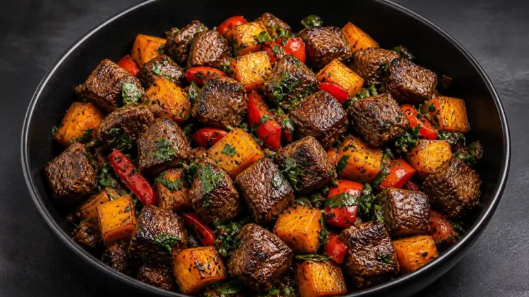 Steak Bites with Sweet Potatoes and Peppers