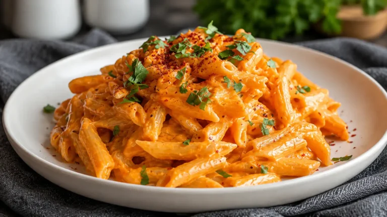High Protein Creamy Roasted Red Pepper Pasta