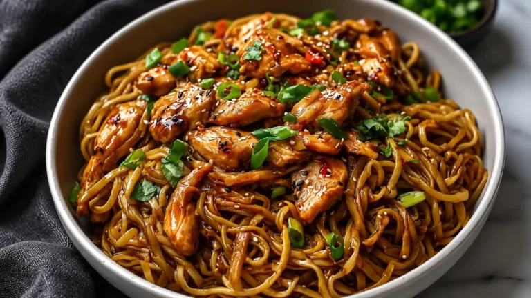 High Protein Sticky Garlic Chicken Noodles
