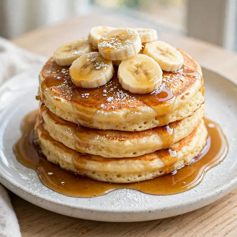 Fluffy banana pancakes with maple syrup