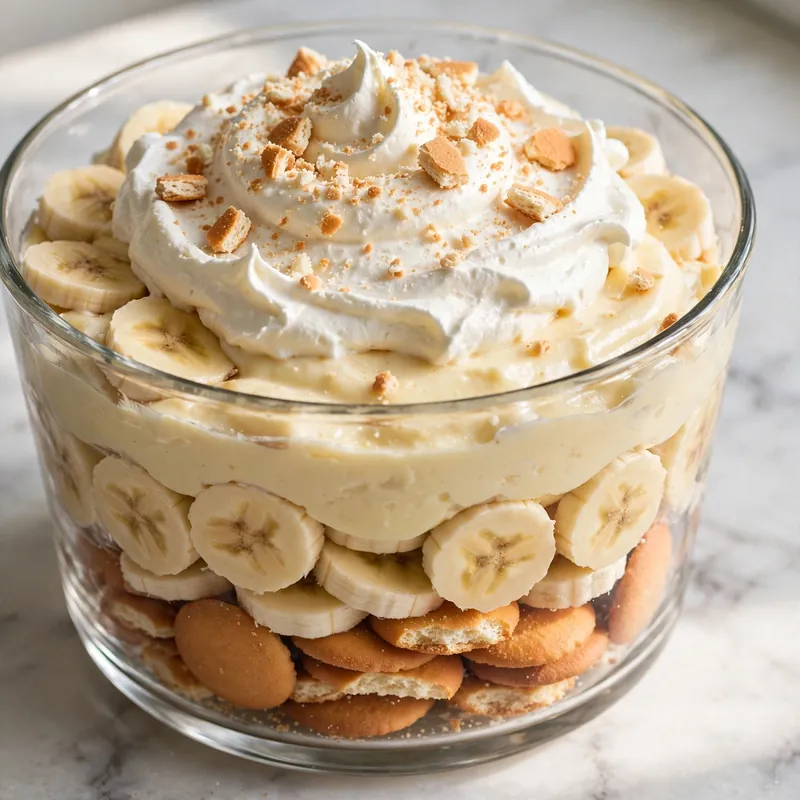 Layered banana pudding with vanilla wafers