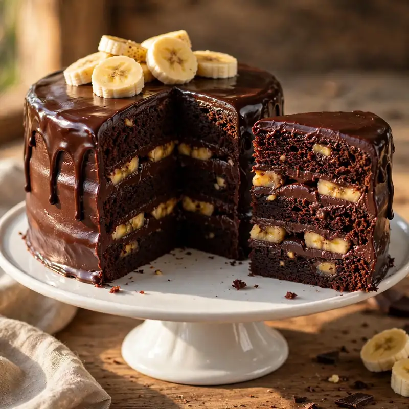Chocolate banana cake with ganache drip