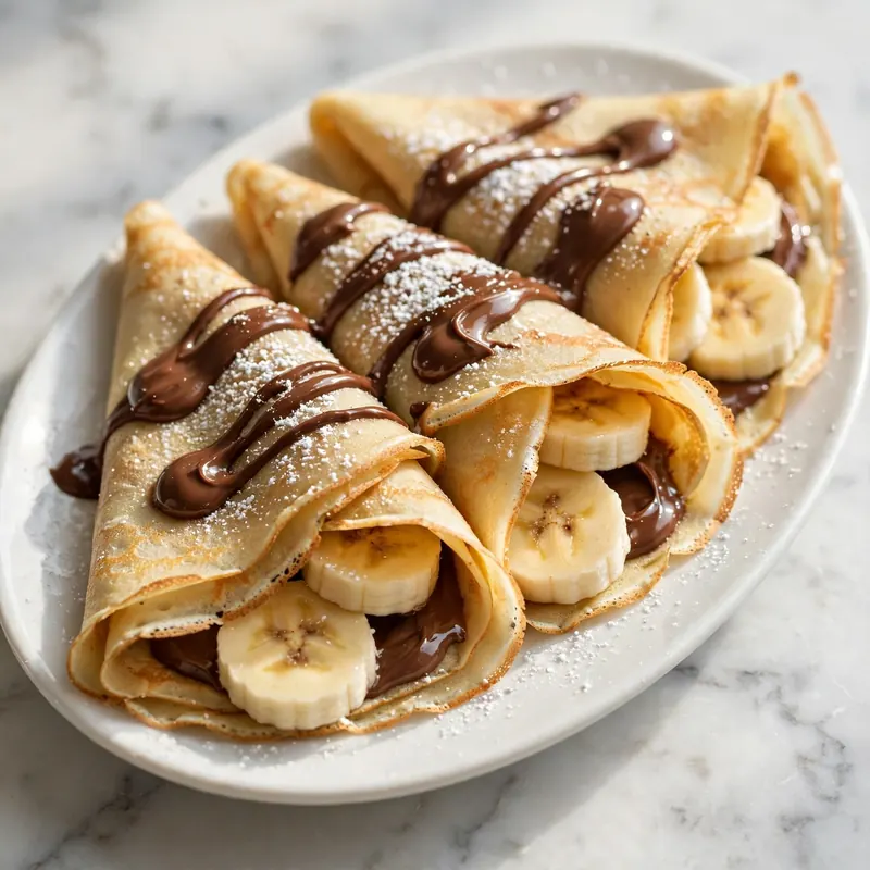 Banana crepes with Nutella drizzle