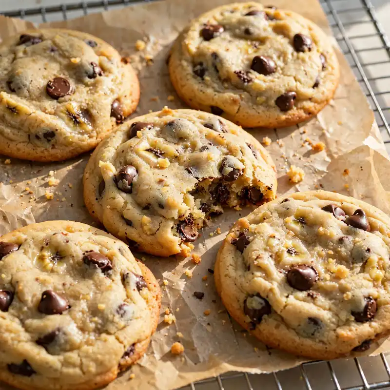 Banana chocolate chip cookies on cooling rack