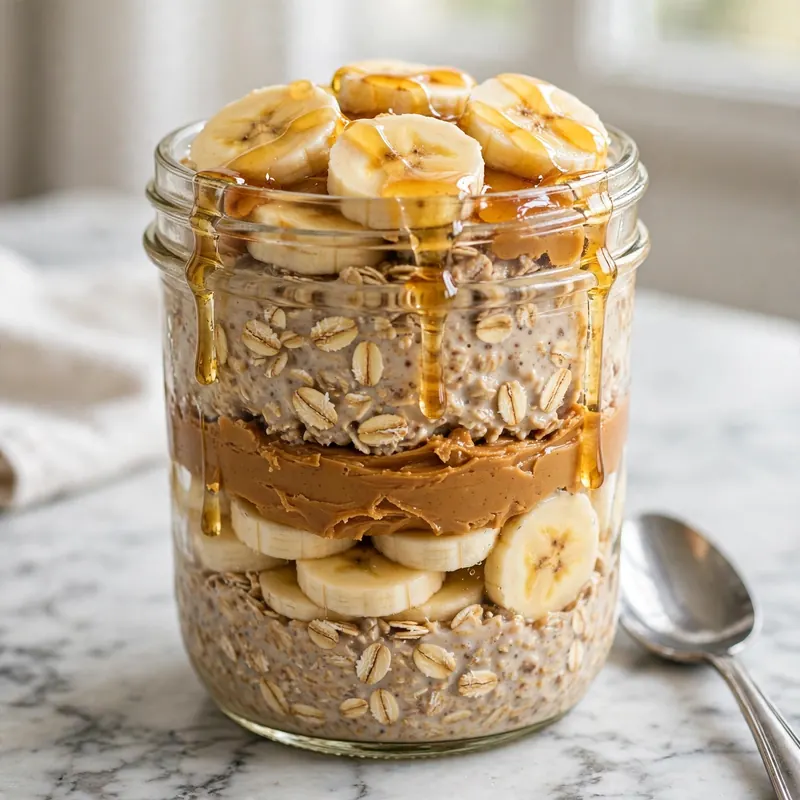 Layered banana overnight oats jar
