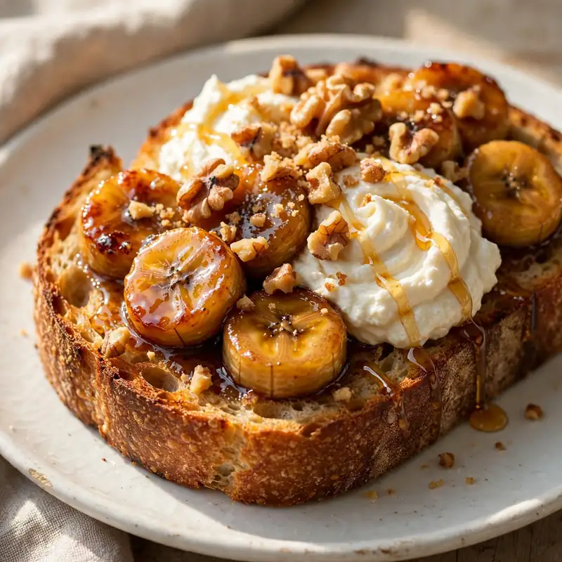 Caramelized banana toast with ricotta