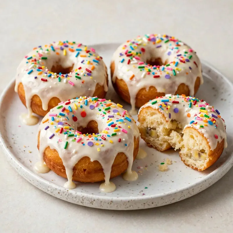 Glazed banana donuts with sprinkles