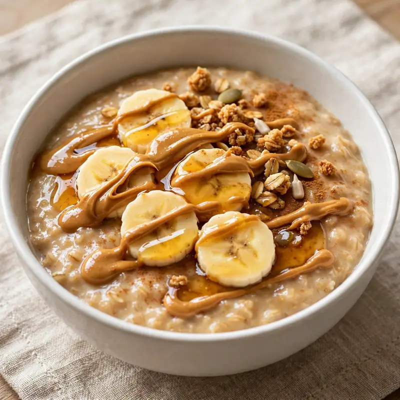 Creamy banana oatmeal with peanut butter