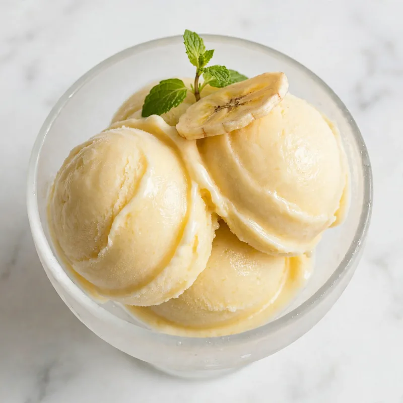 Banana sorbet with mint garnish