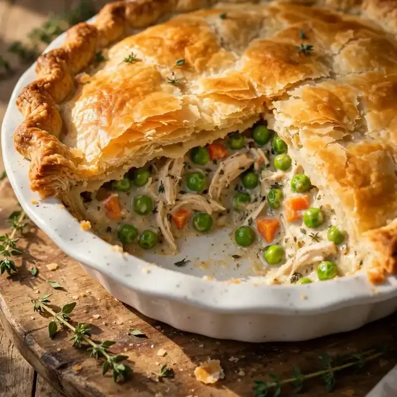 Chicken pot pie with flaky crust