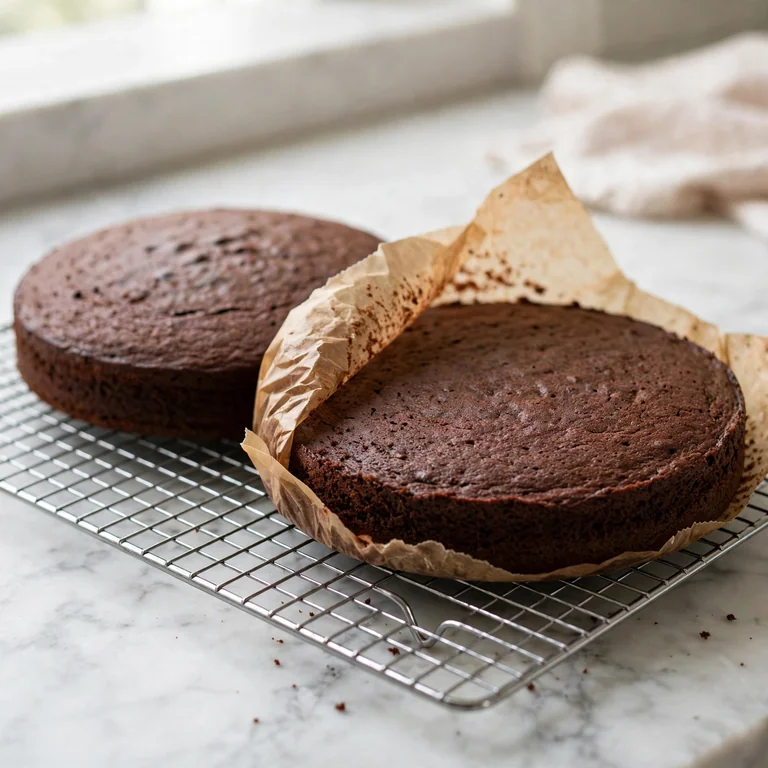 Chocolate cake layers cooling