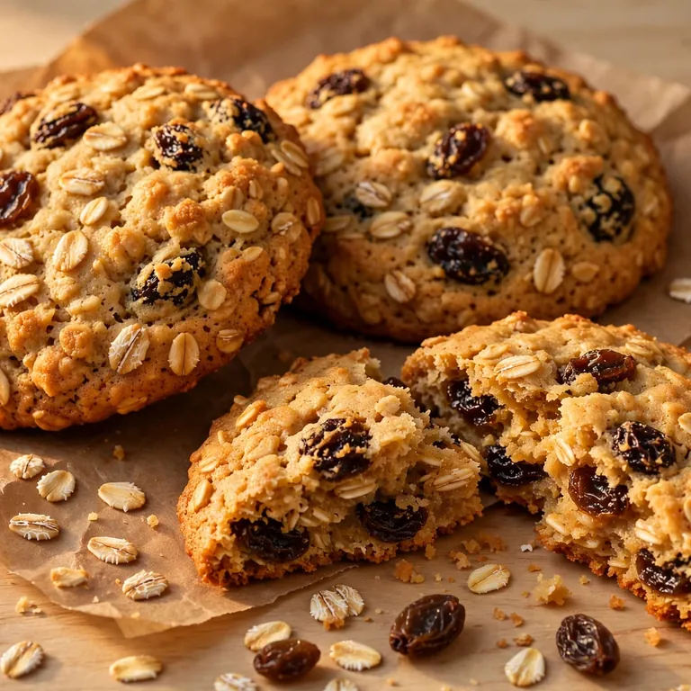 Golden oatmeal raisin cookies with chewy centers