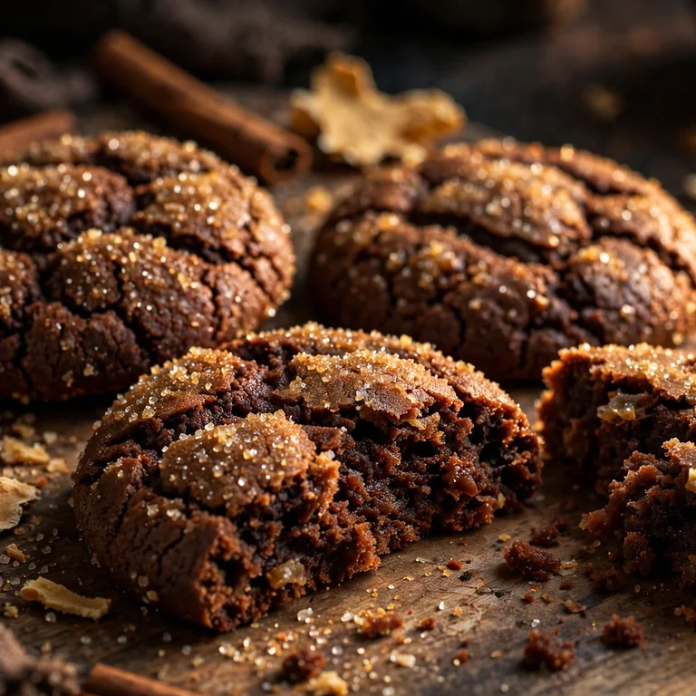 Deep brown ginger molasses cookies with sugar crust