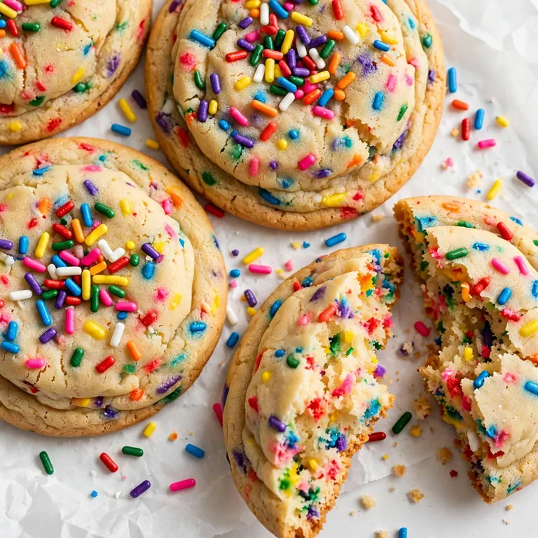 Colorful funfetti birthday cookies with rainbow sprinkles
