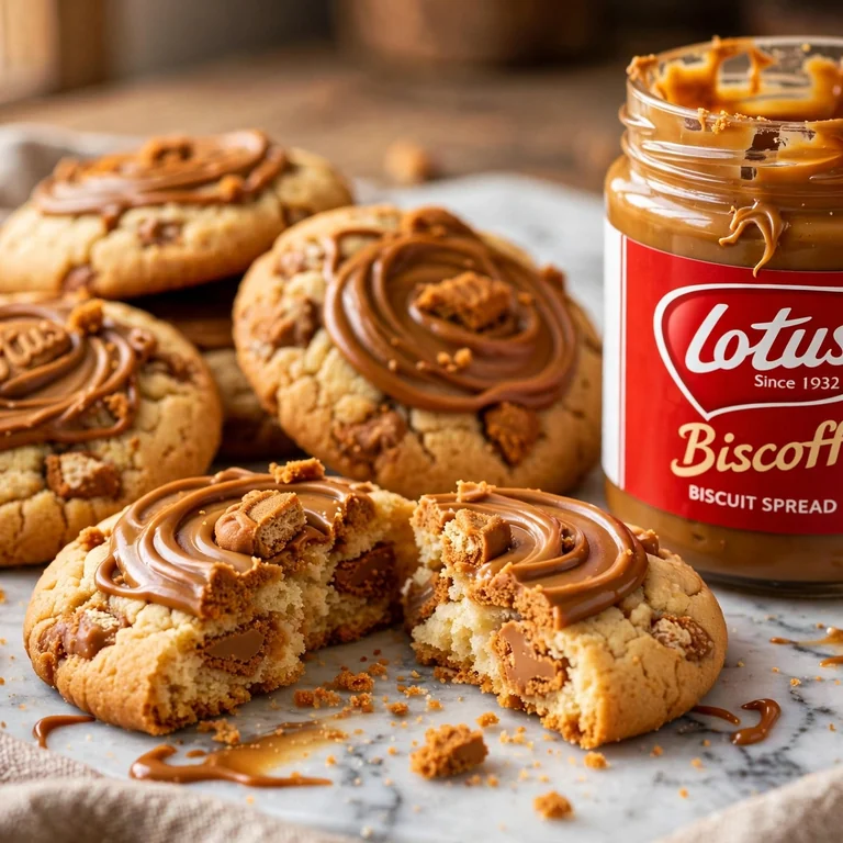 Golden Biscoff butter cookies with caramel drizzle