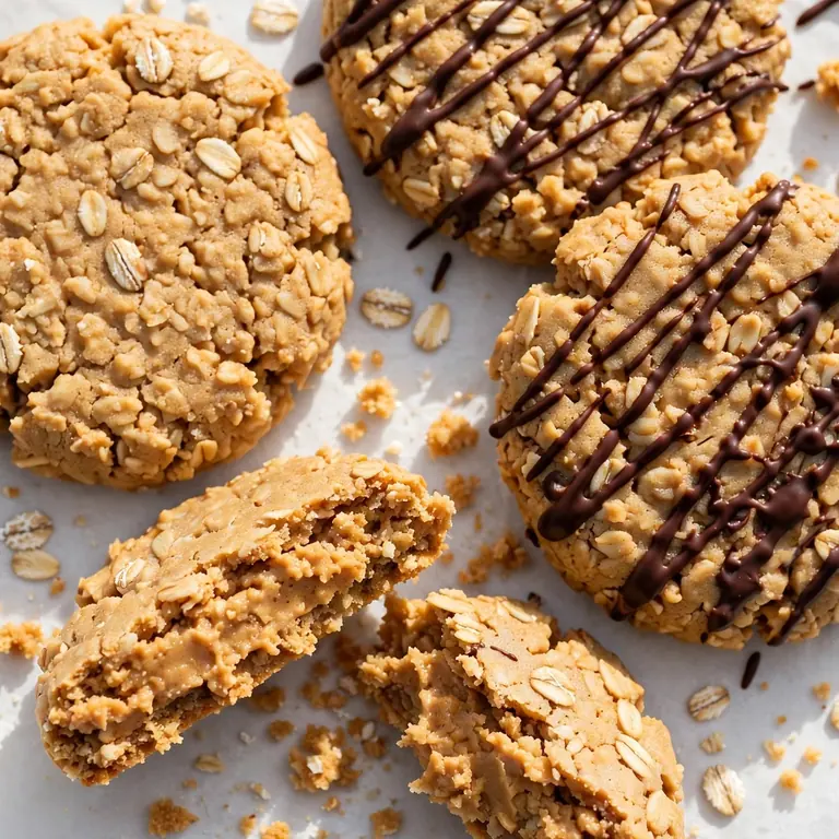No-bake peanut butter oat cookies with chocolate drizzle