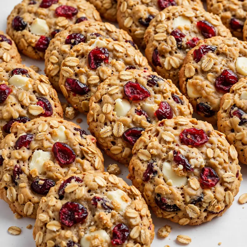 Cranberry white chocolate oatmeal cookies with red cranberries and white chips