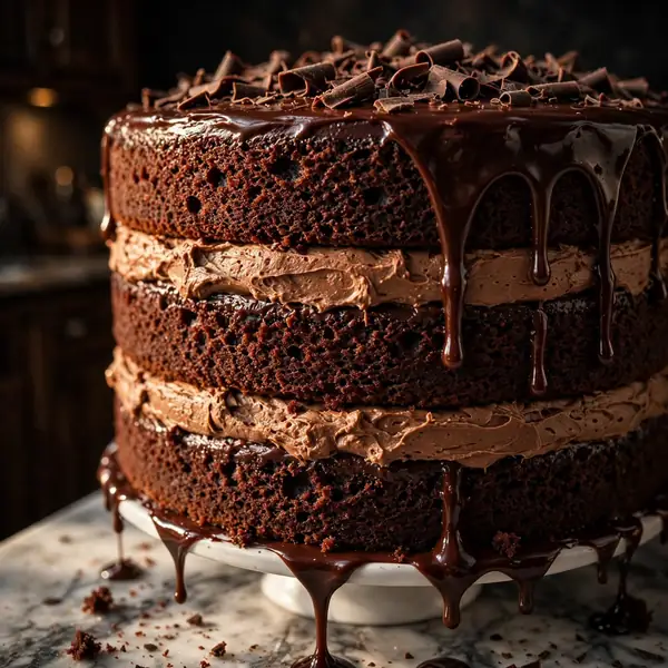 Moist chocolate cake with chocolate ganache drip