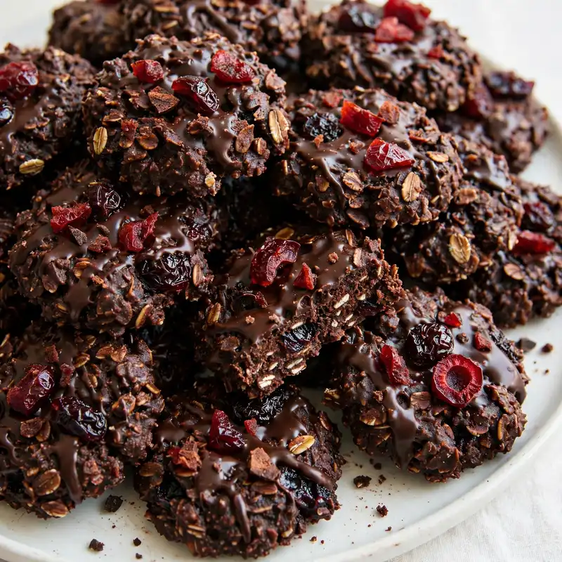 Cherry chocolate no-bake cookies with dried cherries