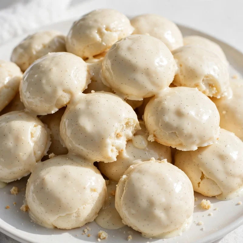 Vanilla cream no-bake cookies with vanilla specks