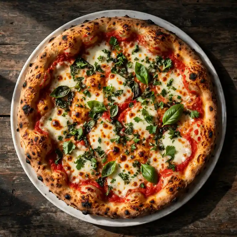 Baked pizza overhead shot