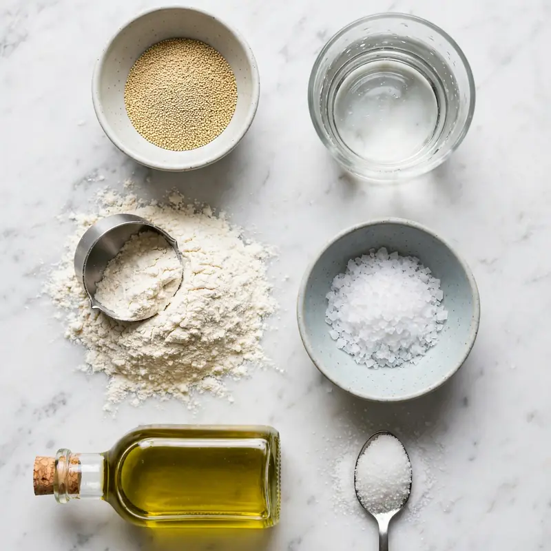 Pizza dough ingredients flatlay
