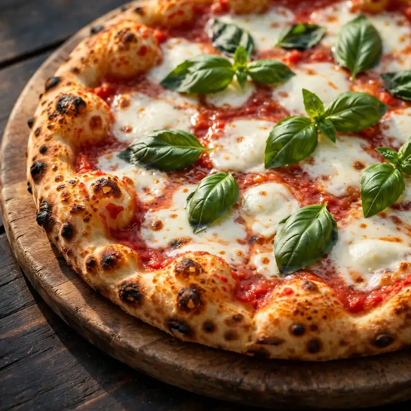 Freshly baked margherita pizza with basil