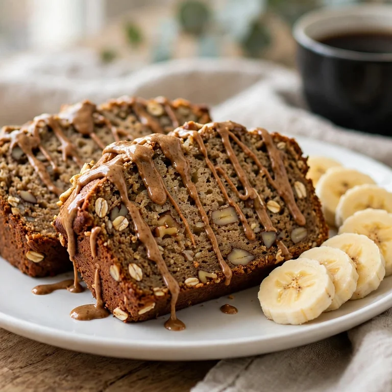 Protein banana bread slices served with almond butter and black coffee